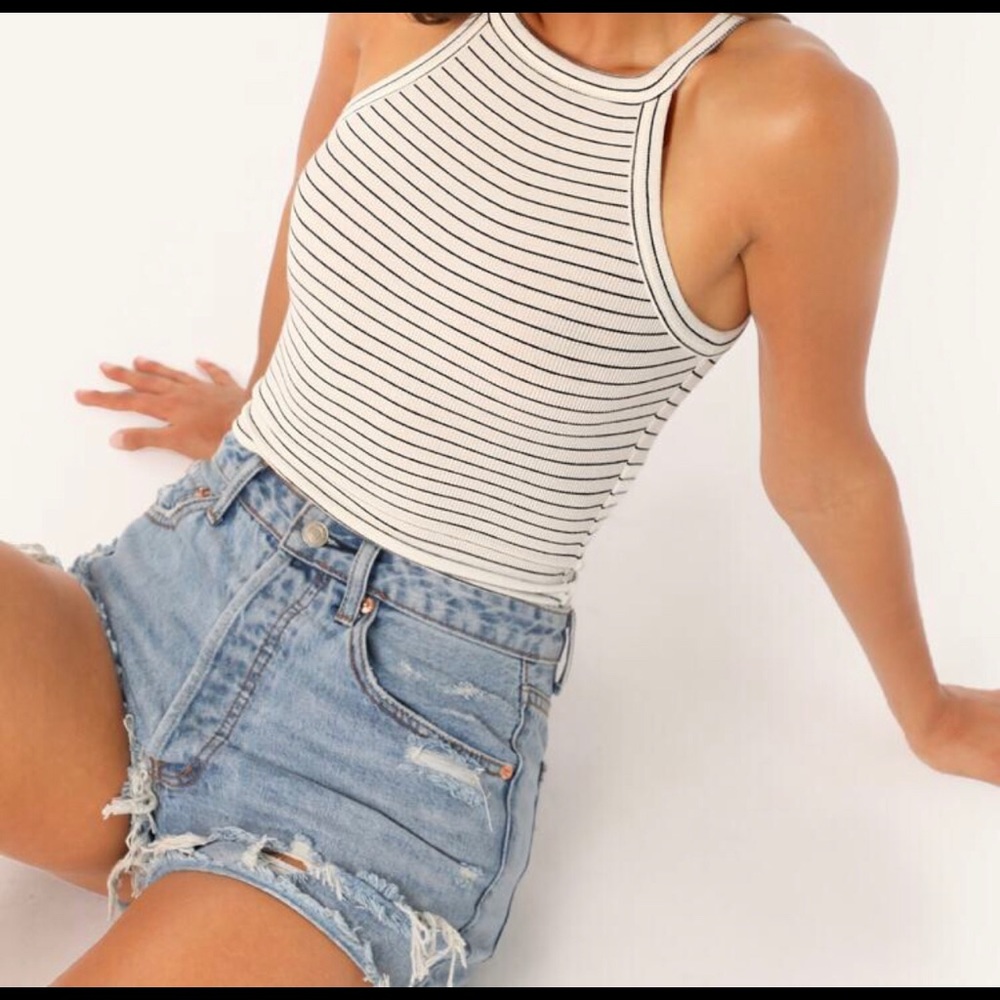 Striped rib-knit halter top